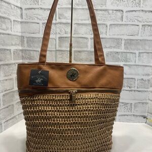 Beverly Hills Polo Club Tan and Brown Women's Bag. NWT. Faux leather/straw.